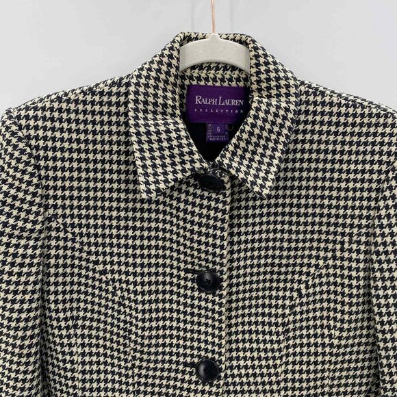 Vintage‎ Ralph Lauren Purple Label Jacket Womens 6 Black White Houndstooth Wool - Picture 2 of 9